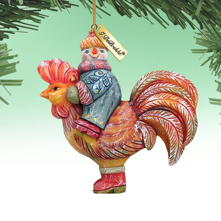 Rooster Snowman Handpainted Ornament G.DeBrekht for wholesale by Designocracy