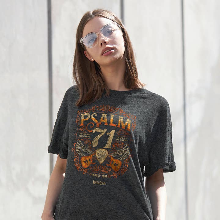 Charcoal Heather Kerusso Christian T-Shirt Psalm 71 for wholesale on Faire