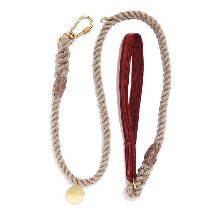 Burgundy Washable Velvet Animal Leash for wholesale by Found My Animal