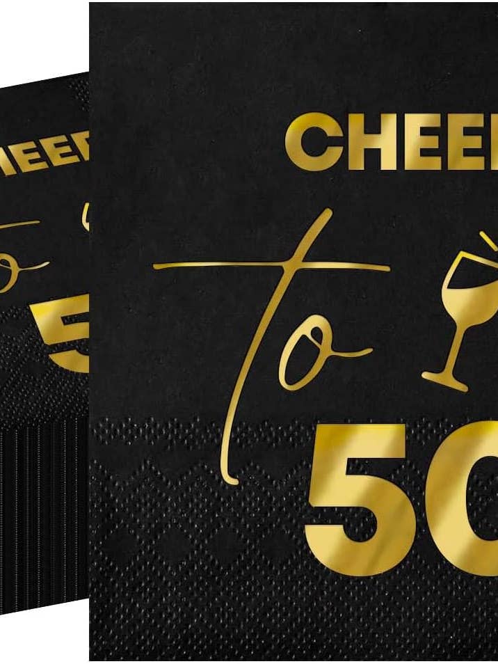 1004 Servilletas de Cumpleaños, Servilletas de Cóctel "Cheers to Years" para Cumpleaños, Aniversario, - Decoraciones Elegantes en Negro y Dorado para Fiestas para venta al por mayor de sylvarastudio