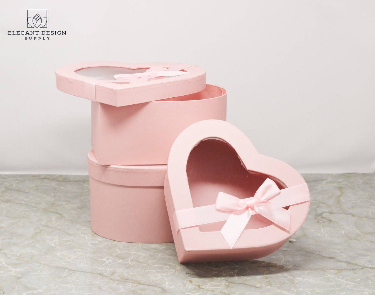 Elegant Design Supply - Vendita all'ingrosso Confezioni regalo - Scatola a forma di cuore con nastro e coperchio trasparente2