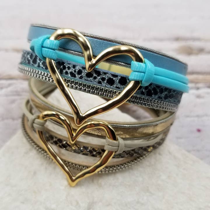 Valentine Heart Leather Magnetic Bracelet for wholesale by Treasure Wholesale