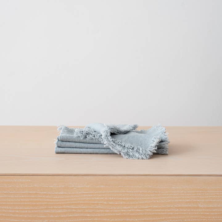 Linen Napkin Ice Blue Terra Fringe for wholesale by LinenMe