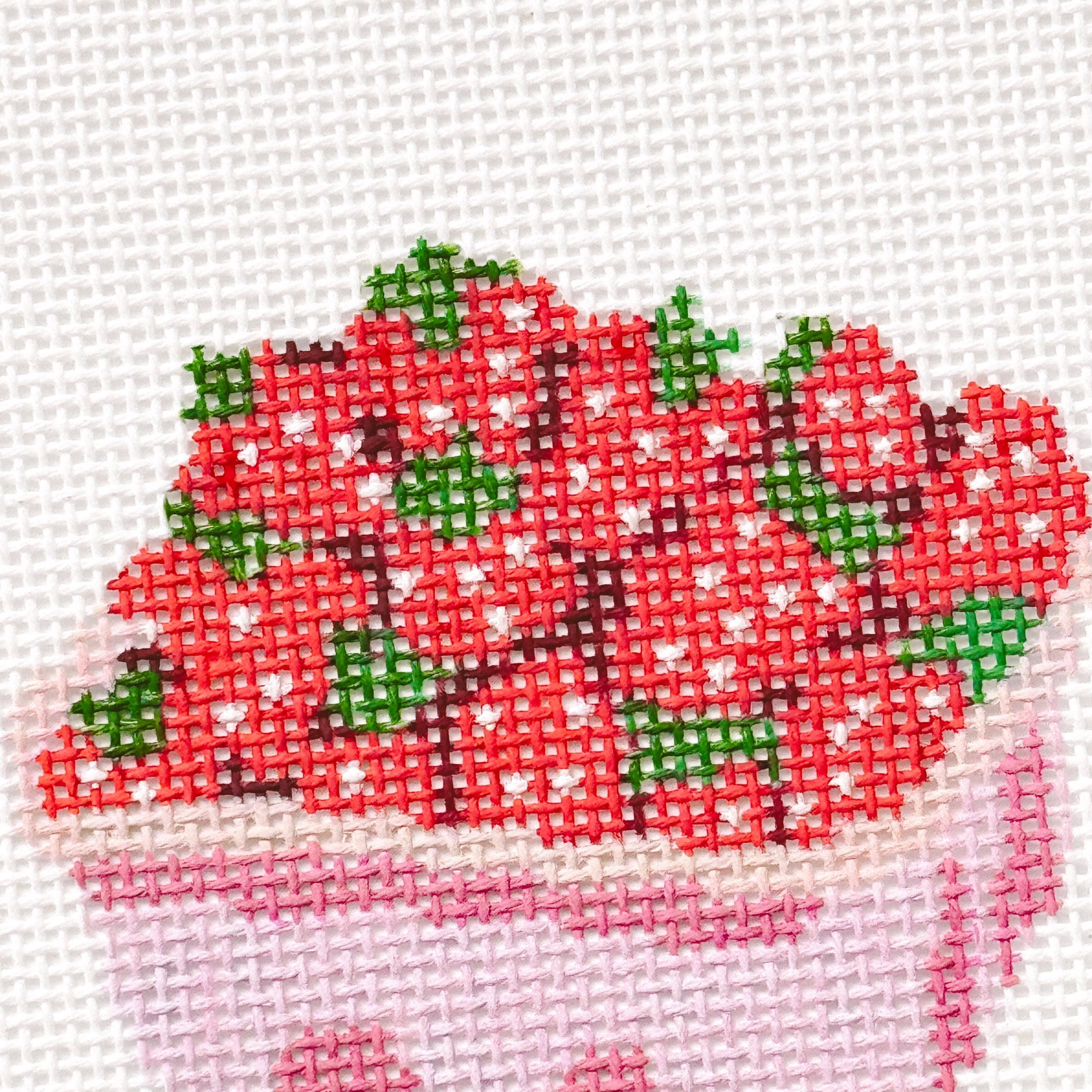 Cotswold Co Designs - Wholesale Embroidery/Cross Stitch Supplies - Strawberry Basket Needlepoint Canvas 18 Mesh 4” Design, Summer Strawberries Needlepoint Canvas modern Hand Painted7