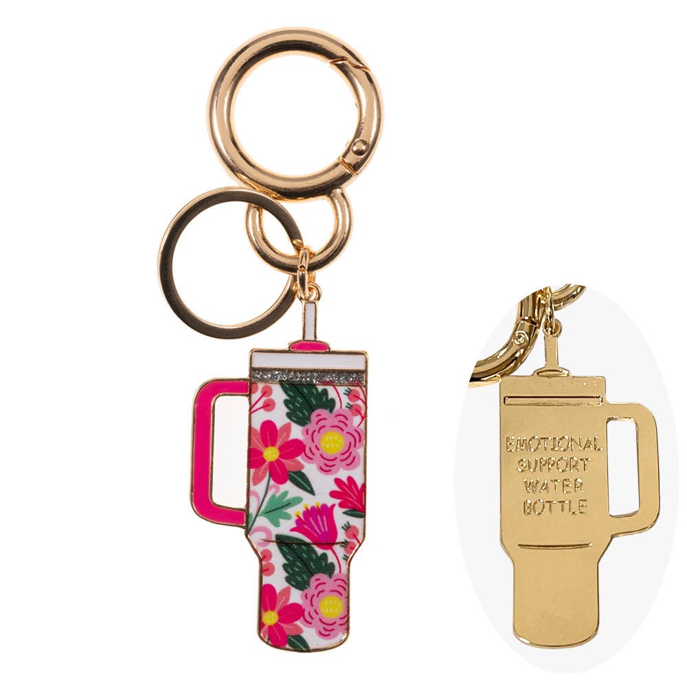 Sensibling Corp. - Wholesale Keychain - Women's - Enamel Floral Tumbler Back Engraved Keychain Bag Charm0