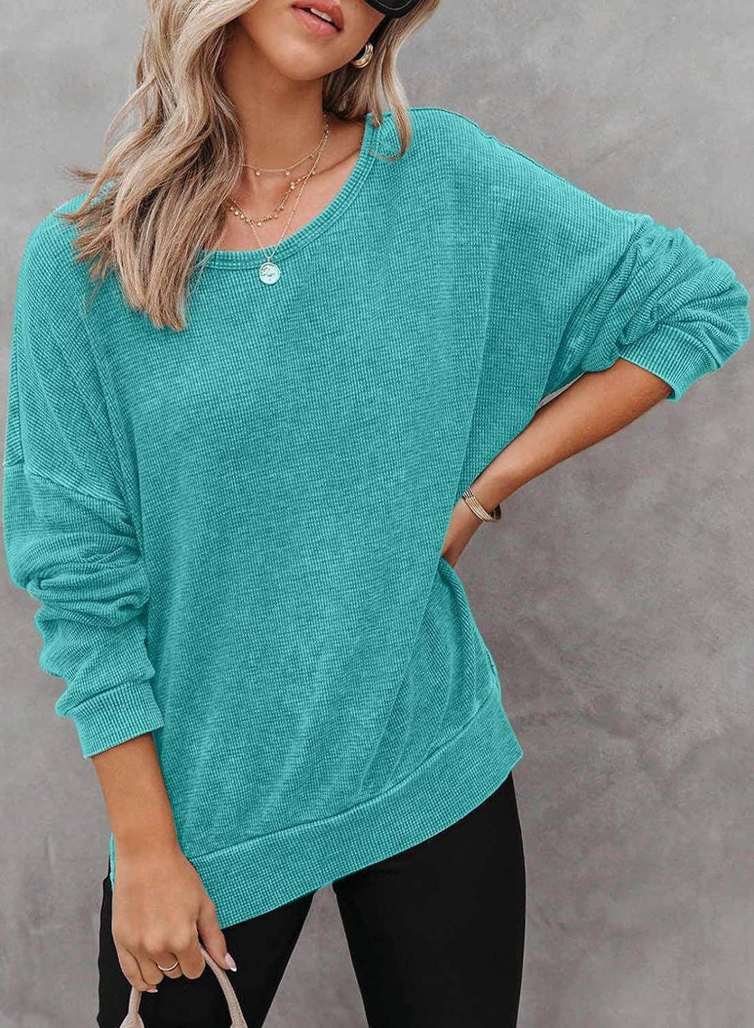 Masyal - Wholesale Sweatshirt - Women's - Autumn Round Neck Long Sleeve Waffle Sweatshirt T-Shirt9