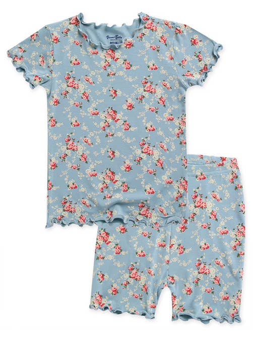 Shirring Flower Mint Short sleeve Viscose Pajama for wholesale on Faire