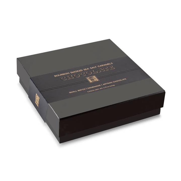 Chocolate Box - Bourbon Smoked Sea Salt Caramels - 9 piece for wholesale by Bourbon Barrel Foods