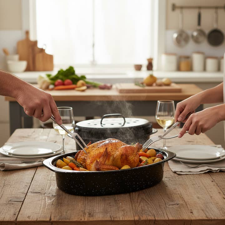 Kadra Kitchenware – wholesale Cooking pot – Millvado Granite Oval Roaster with Lid 13"x8.7"x5" 7LB1