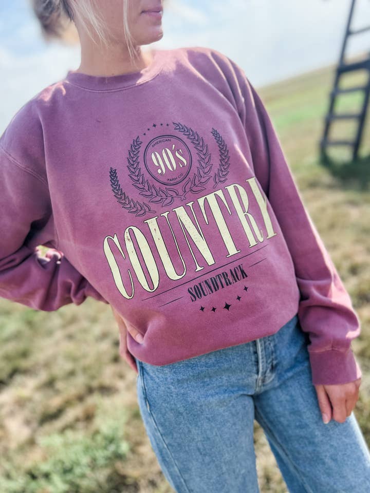 American Farm Company - Wholesale Graphic Sweatshirt - Women's - Graphic Western '90s Country Soundtrack' Crewneck