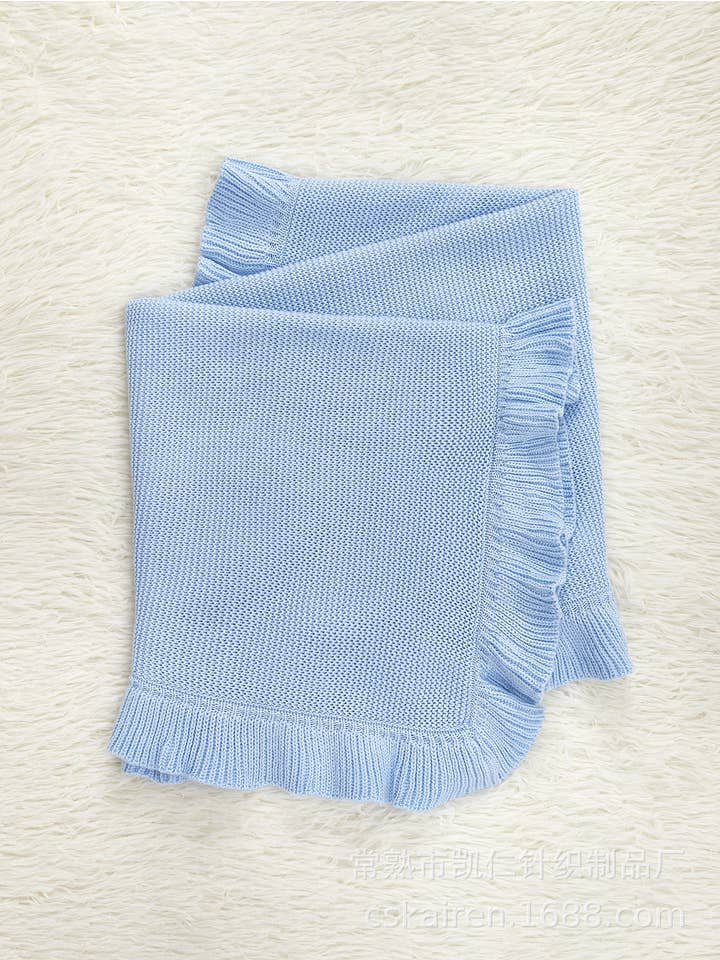 MyKids-USA® - Wholesale Bedding Blanket - Kids & Baby - Arrival Knitted Baby Blanket With Ruffle Trim Design: Solid Color Pure Cotton Collection For All Seasons5