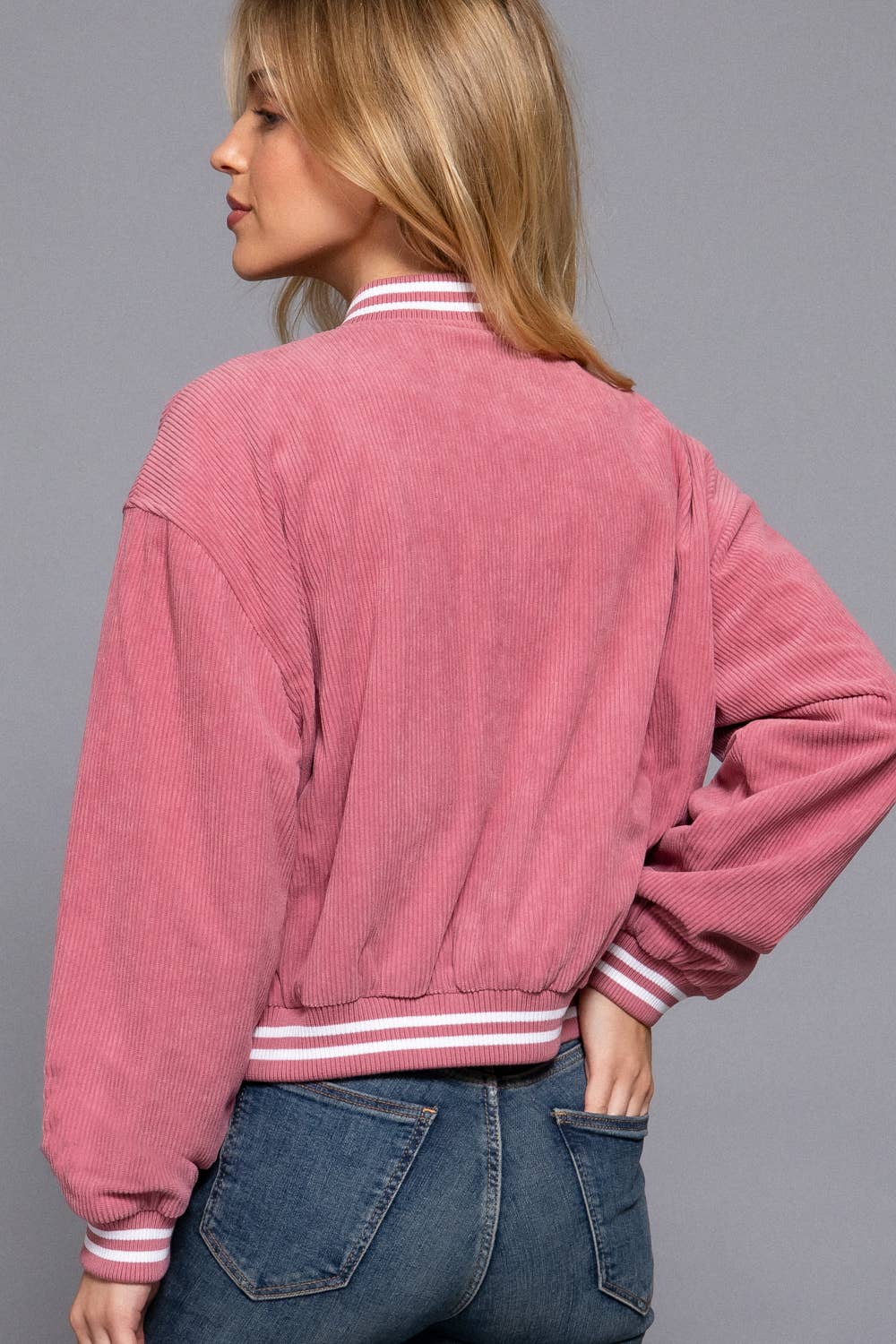 Active Basic | Active USA – wholesale College/Baseball Jacket - Women’s – Long Sleeve Corduroy Varsity Jacket2