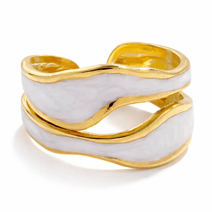 White Wavy Enamel Ring for wholesale by Animira Jewels