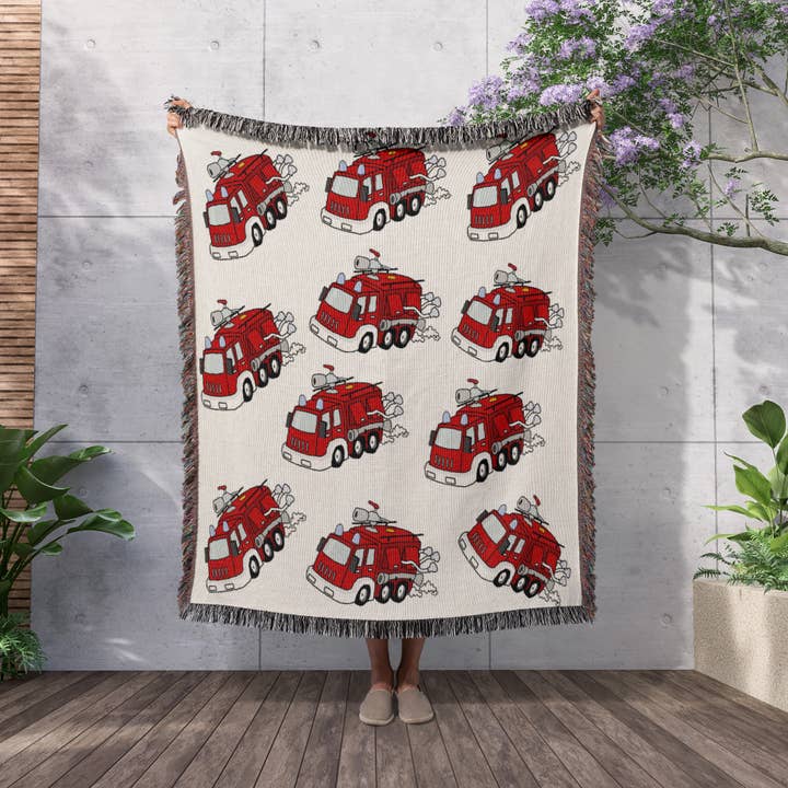 3dRose - Wholesale Throw Blanket - 3dRose, Print of Red Fire Truck Repeat Pattern, Blanket2