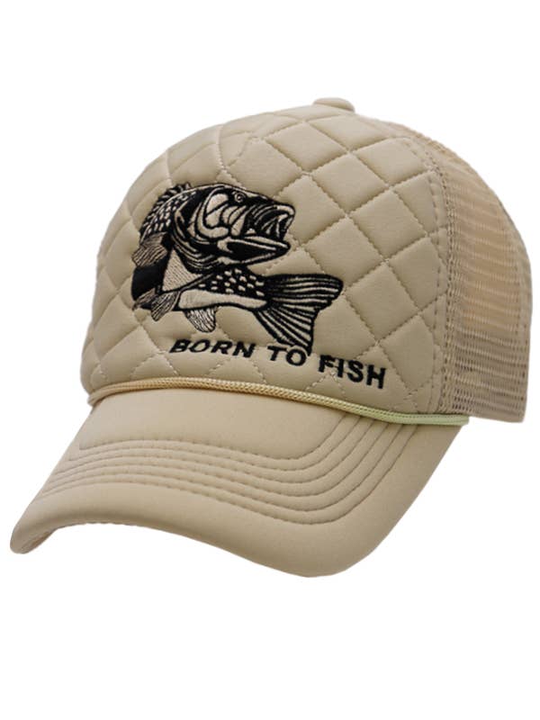 Born to Fish Diamond Quilt Stitch Padded Trucker Hat for wholesale by Cap Zone