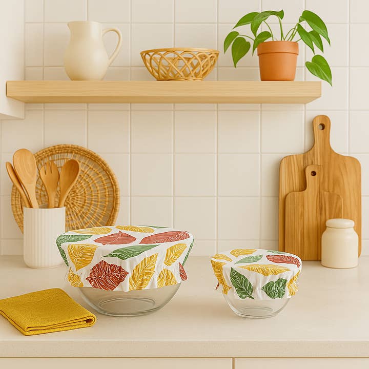 'Organic Curves' 100% Cotton Fall Dish Covers (Set of 2) for wholesale by Bit of Meraki