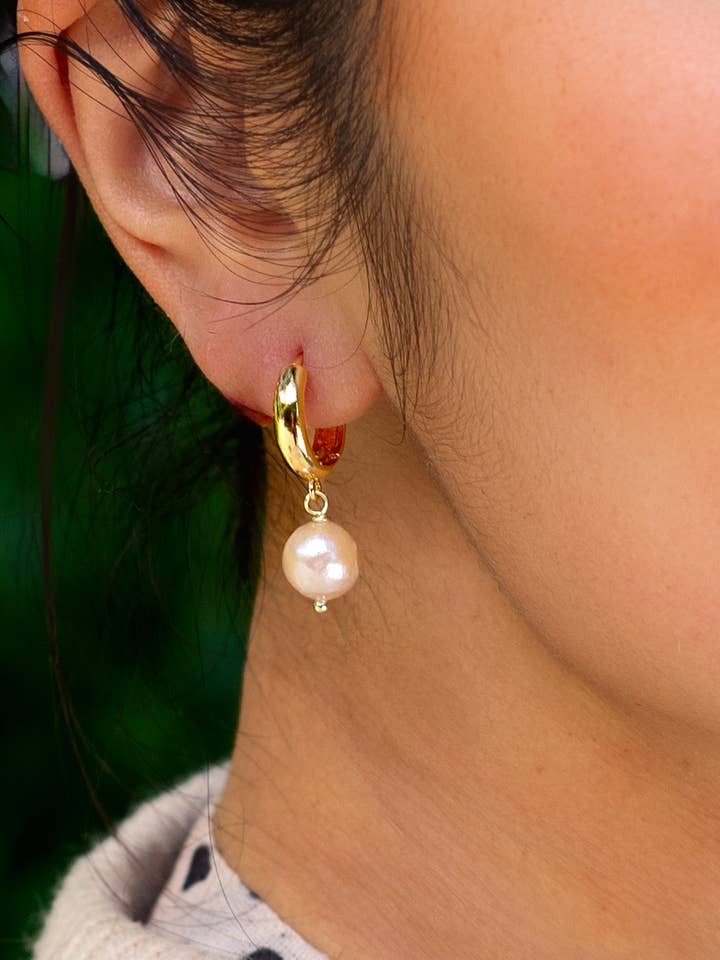 Pearl Girl Hoop - 18K Gold Plated and Fresh Water Pearl for wholesale by Peter and June