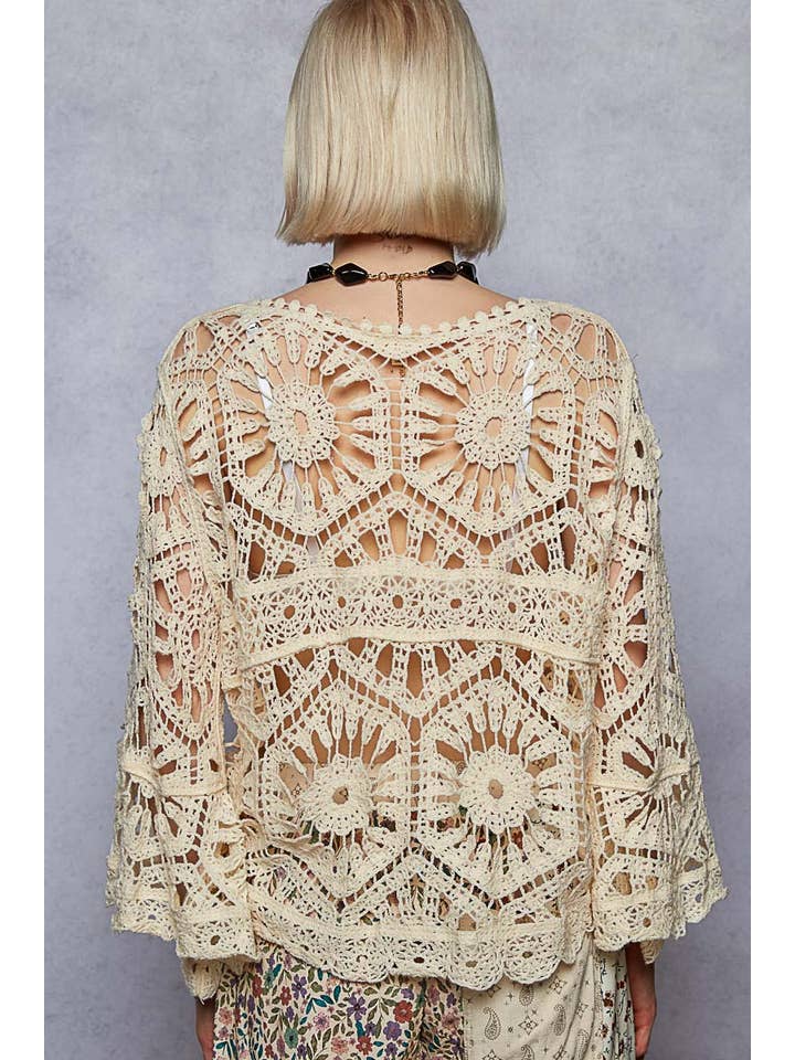 Pol Clothing - Wholesale Knit Top - Women's - Round Neck 3/4 Sleeve Crochet Cropped Top10