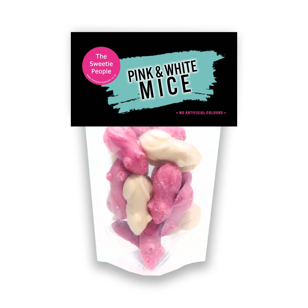 The Sweetie People – wholesale Chocolate-covered sweets – Pink & White Mice Pouch