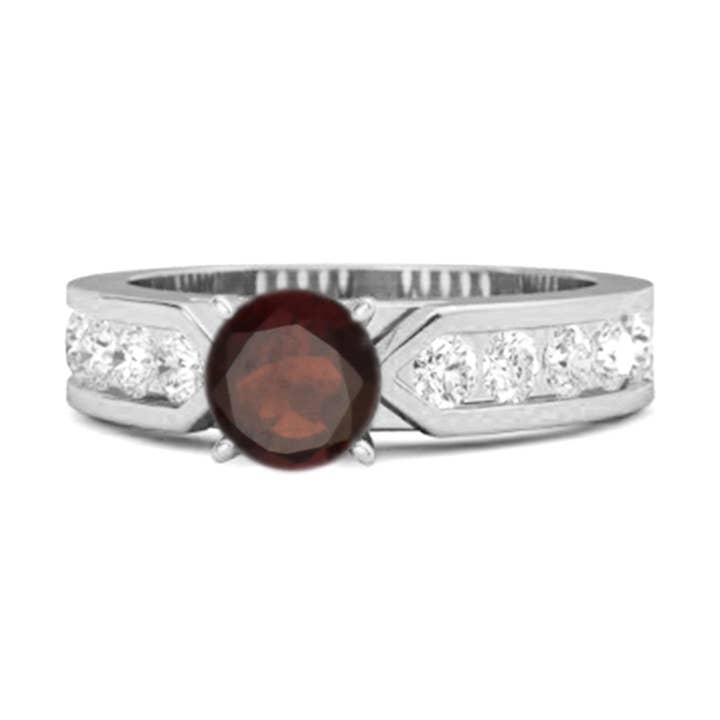 Rund kanalindfattet accentring med granat - Sterlingsølv for engroshandel hos Star Joya