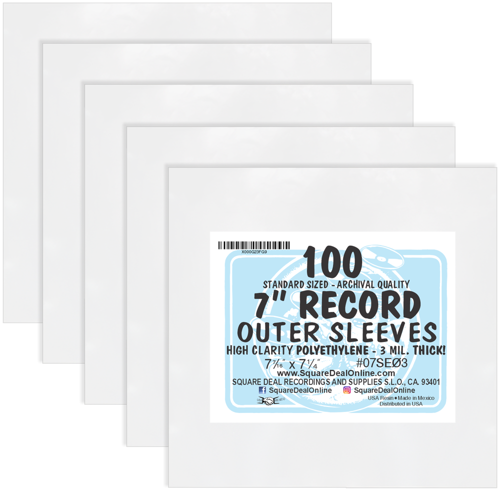Square Deal Recordings & Supplies – Acessório de música por atacado – Capas Externas para Discos de 7" Slim Fit - Polietileno - 3 Mil1