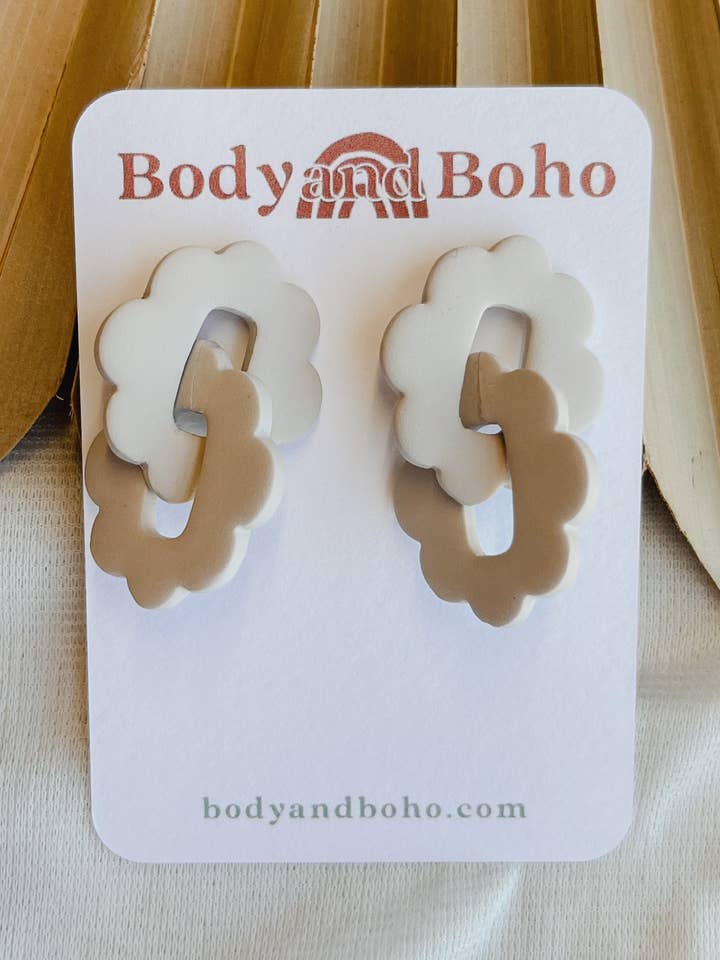 The Cream Floral Links / Polymer Clay Earrings for wholesale by Body & Boho