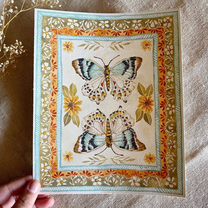 Lindsey Wells Art - Wholesale Art Print - Mirrored Butterflies Art Print