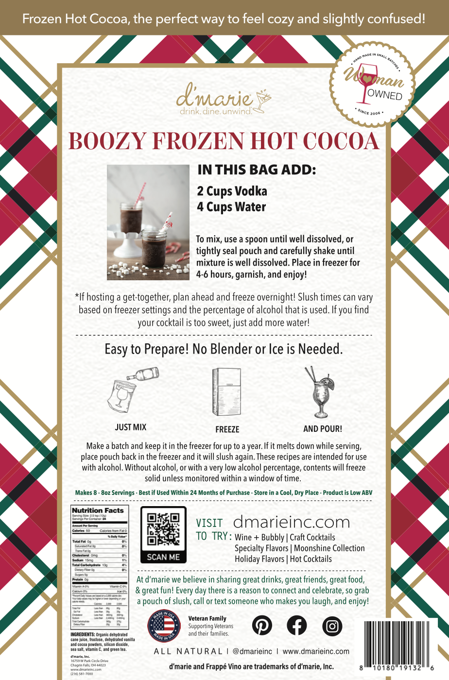 d'marie inc. - Wholesale Hot Cocoa Mix/Kit - Boozy Frozen Hot Cocoa Cocktail Mix - Ready-To-Freeze Cocktail2