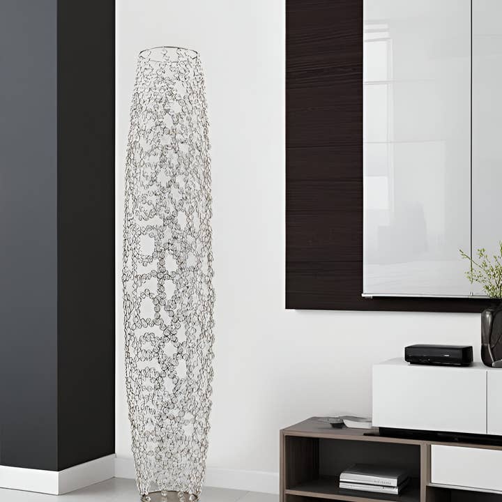 HomeRoots – Großhandel Vasen – Ovale Bodenvase aus Kristallglas, 47 Zoll, silberfarben6