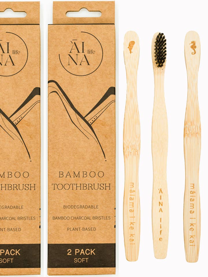 Hawaiian Bamboo Toothbrushes for Adults 2-Pack | SOFT for wholesale by 'AINA life