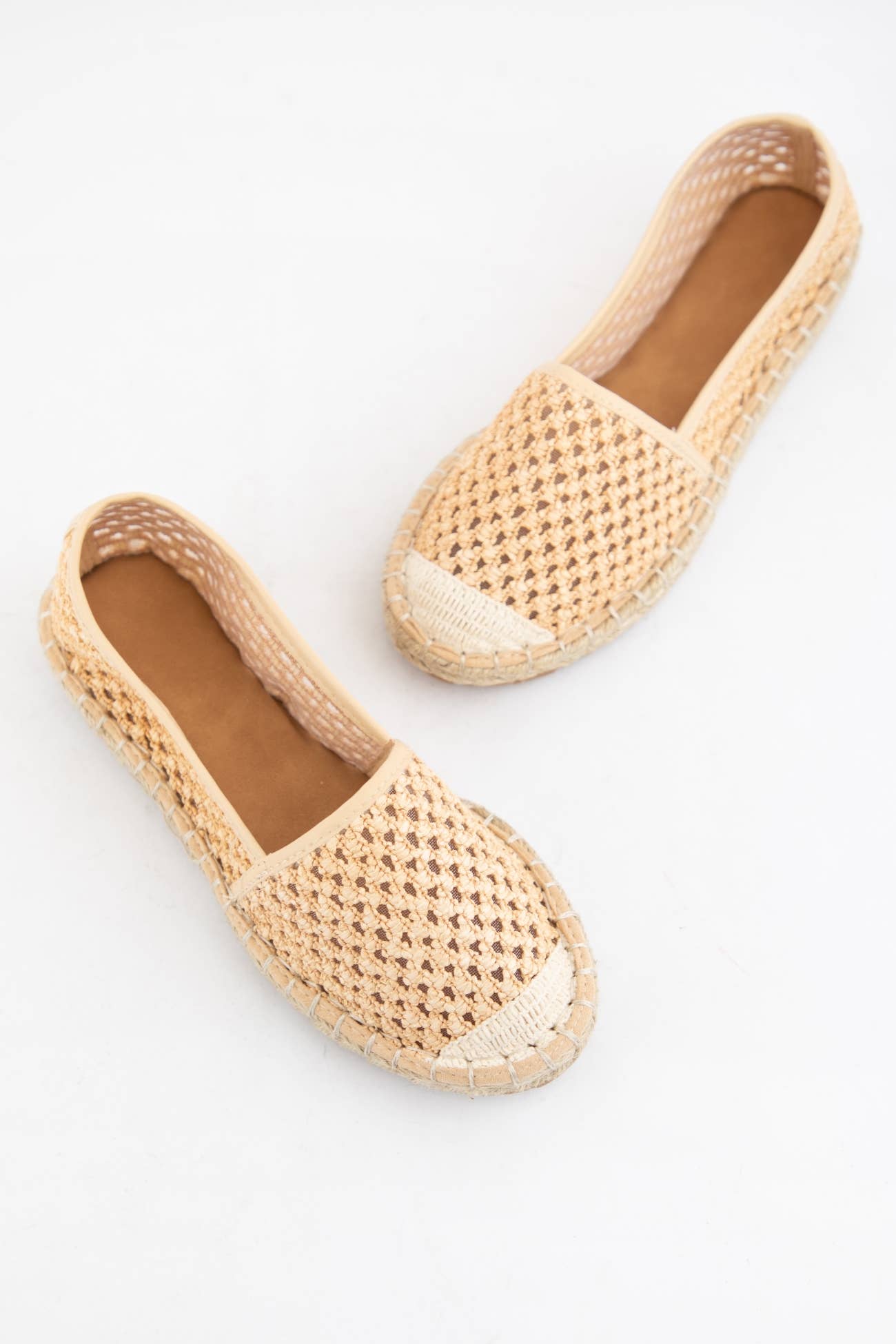 NATURAL WEEKLY DEAL CAP TOE DESIGN RAFFIA MESH FLATS for wholesale on Faire2
