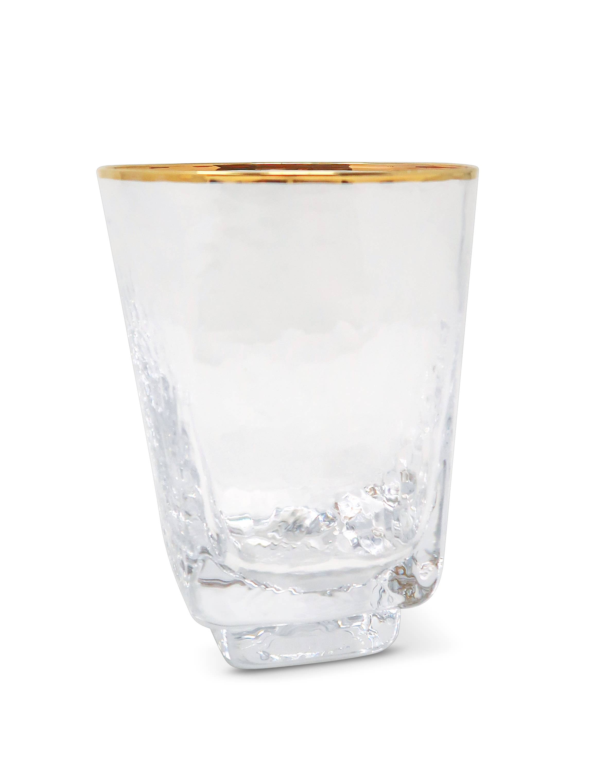 VIVIENCE - Wholesale Cocktail/Liquor Glass - Set of 6 Square Shaped Hammered Glasses with Gold Rim2