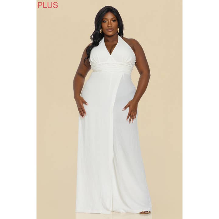 The Sang – Großhandel Jumpsuit – Damen – PLUS SOLID HALTER GERAFFTER JUMPSUIT1