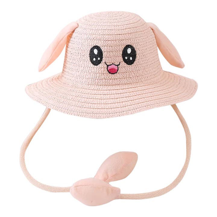 ASSORTED KIDS CARTOON FACE MOVING EAR STRAW BUCKET HAT 4201-9 (12PC) for wholesale on Faire