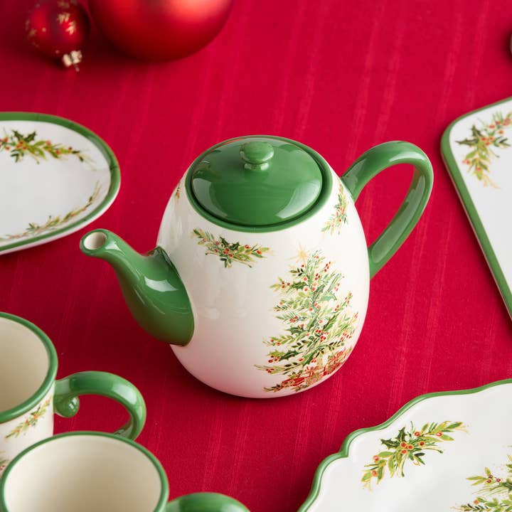 Holly Tree Ceramic Teapot 32 oz. for wholesale by Certified International