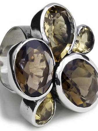 Anillo de cóctel de flores Cuarzo ahumado y citrino para venta al por mayor de Sikara & Co.