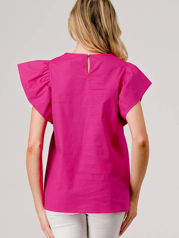 Pixi + Ivy - Wholesale Blouse - Women's - Poplin Exaggerated Ruffle Sleeve Hot Pink