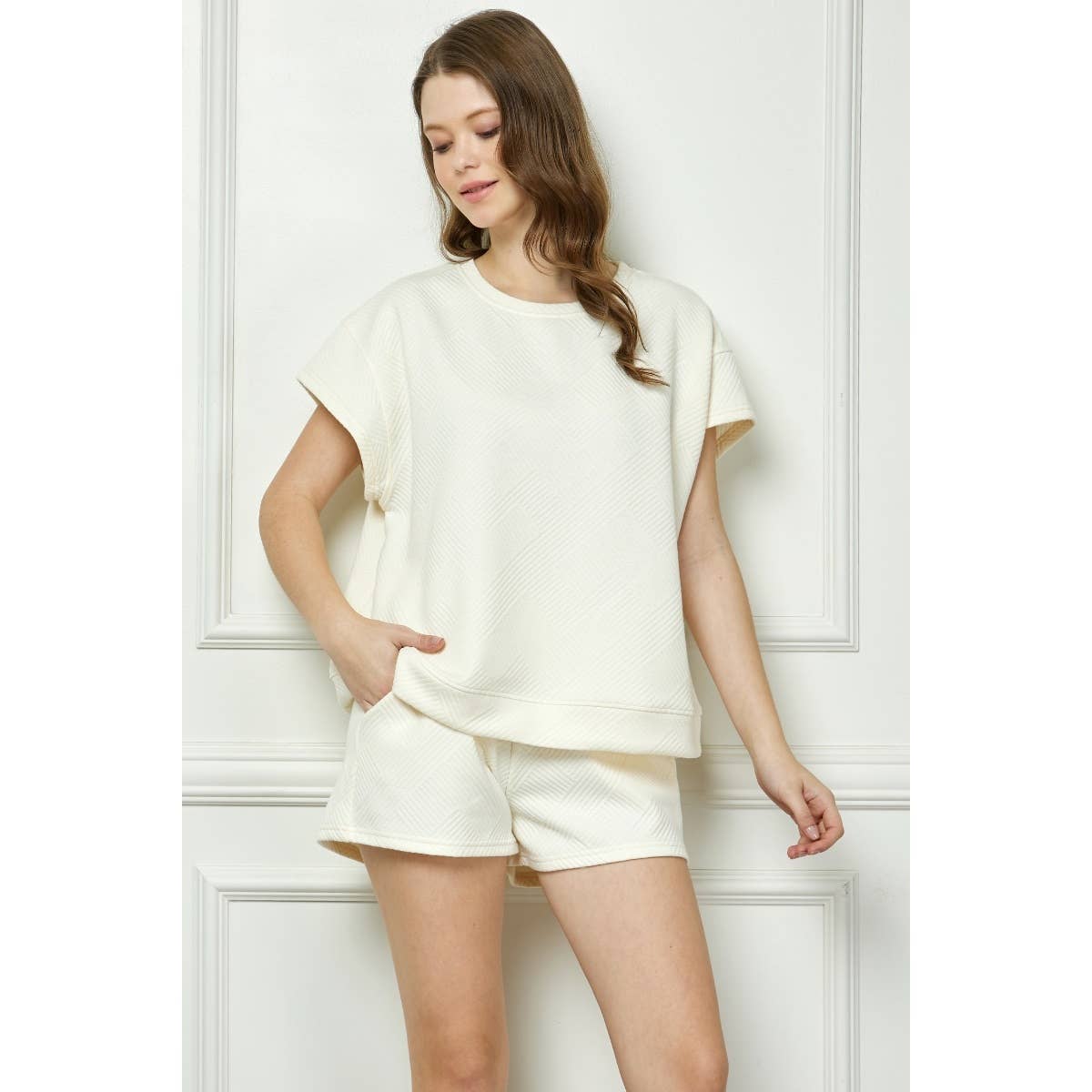 Veveret – Großhandel Strickoberteil – Damen – Gemustertes French-Terry-Kurzarmshirt7