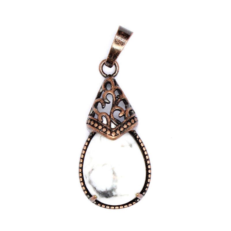 Mio Queena - Wholesale Individual Charm/Pendant - Drop-shaped Natural Stone Bronze Charms (Single Pendant) -CS25