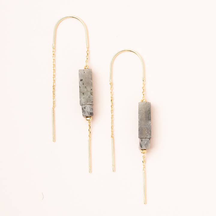 Scout Curated Wears - Wholesale Dangle Earrings - Rectangle Stone Earring - Labradorite/Black/Gold