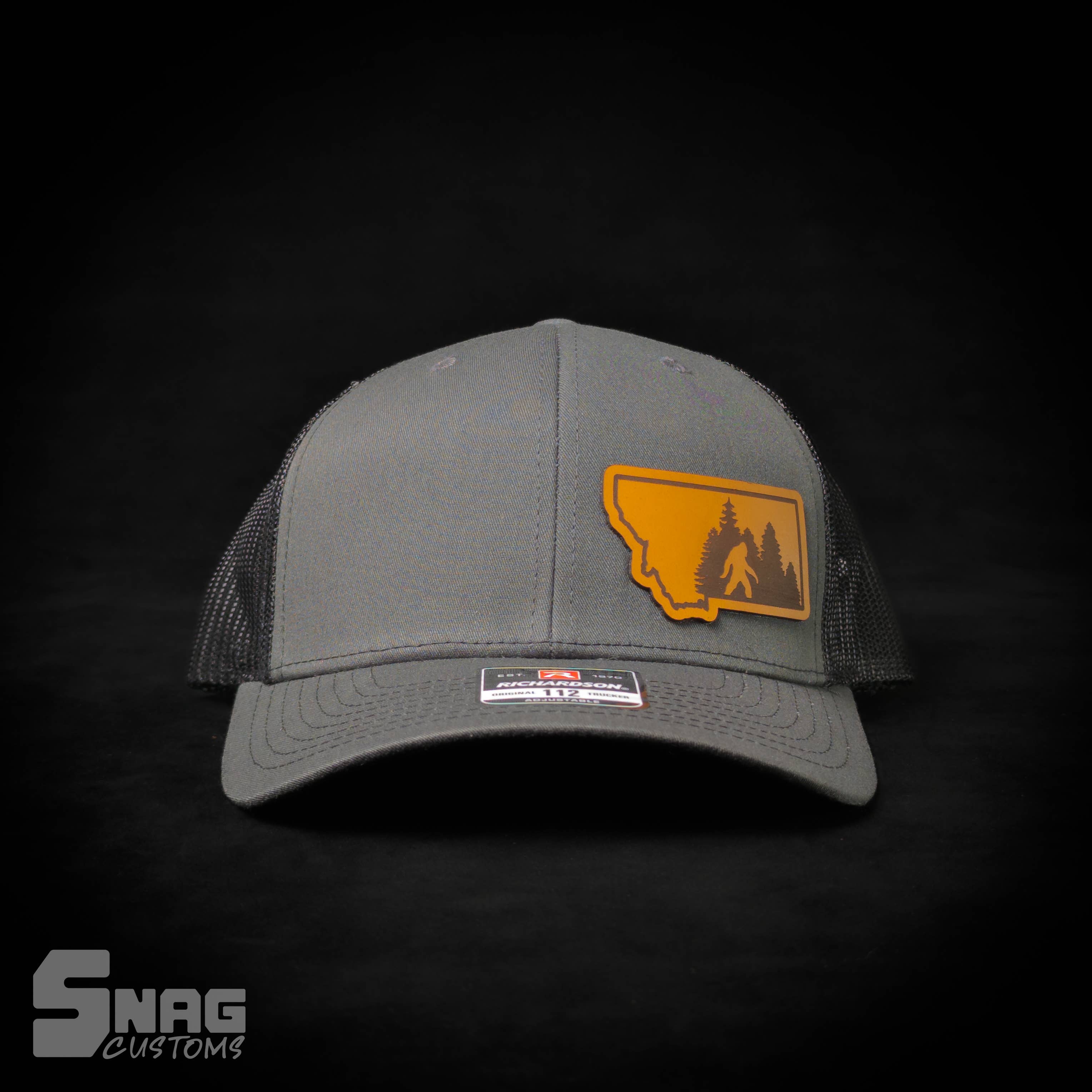 Snag Customs - Wholesale Trucker Hat - Unisex - Montana Sasquatch, Yeti, Bigfoot Leather Patch Hat6