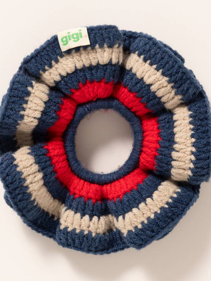 Navy crochet scrunchie for wholesale by MY NAME IS GIGI PARIS