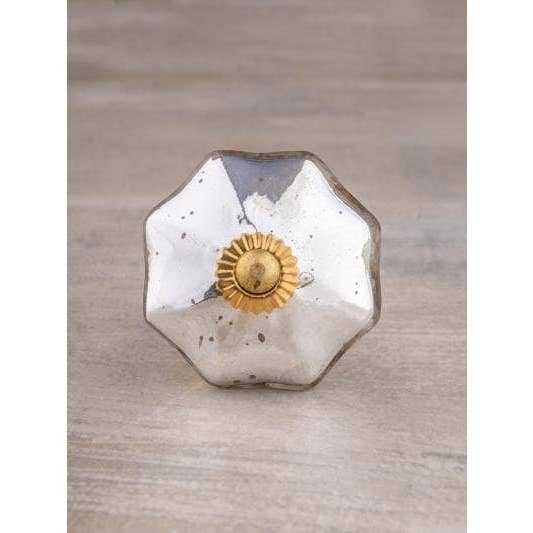 KNOBCO - Wholesale Deurkruk/knop - Zilveren kwikglazen knop, kastknoppen en ladetrekkers, bezoedeld zilveren kwikglas, vintage antieke dressoirknoppen in meloenstijl3