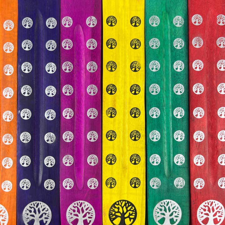 Incensário de Madeira Pintado Colorido Árvore da Vida 10" (Conjunto de por atacado de GREENROOTS USA LLC