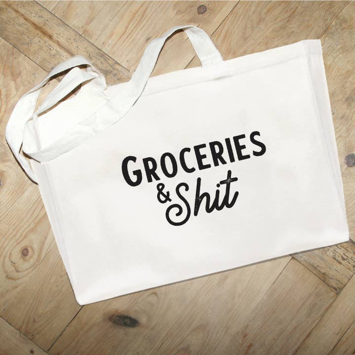 Groceries & Shit // Large Natural Tote Bag for wholesale by Second Nature by Hand