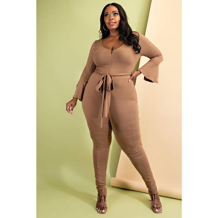 Curve Market – Großhandel Jumpsuit – Damen – OVERALL MIT GLOCKENÄRMELN UND REISSVERSCHLUSS VORNE
