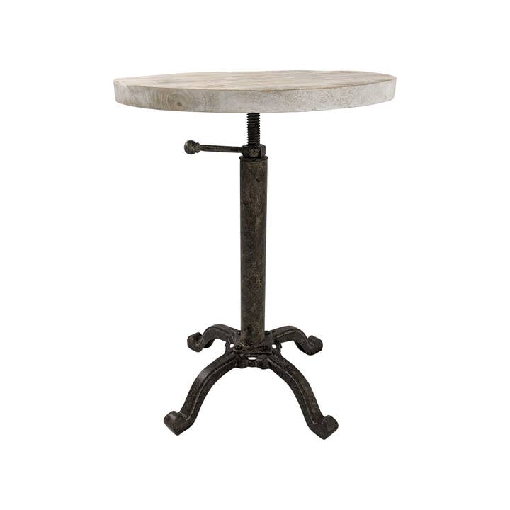 HomeRoots - Wholesale Side Table - 22" Natural and Black Solid Wood and Metal Height Adjustable Round Pedestal End Table