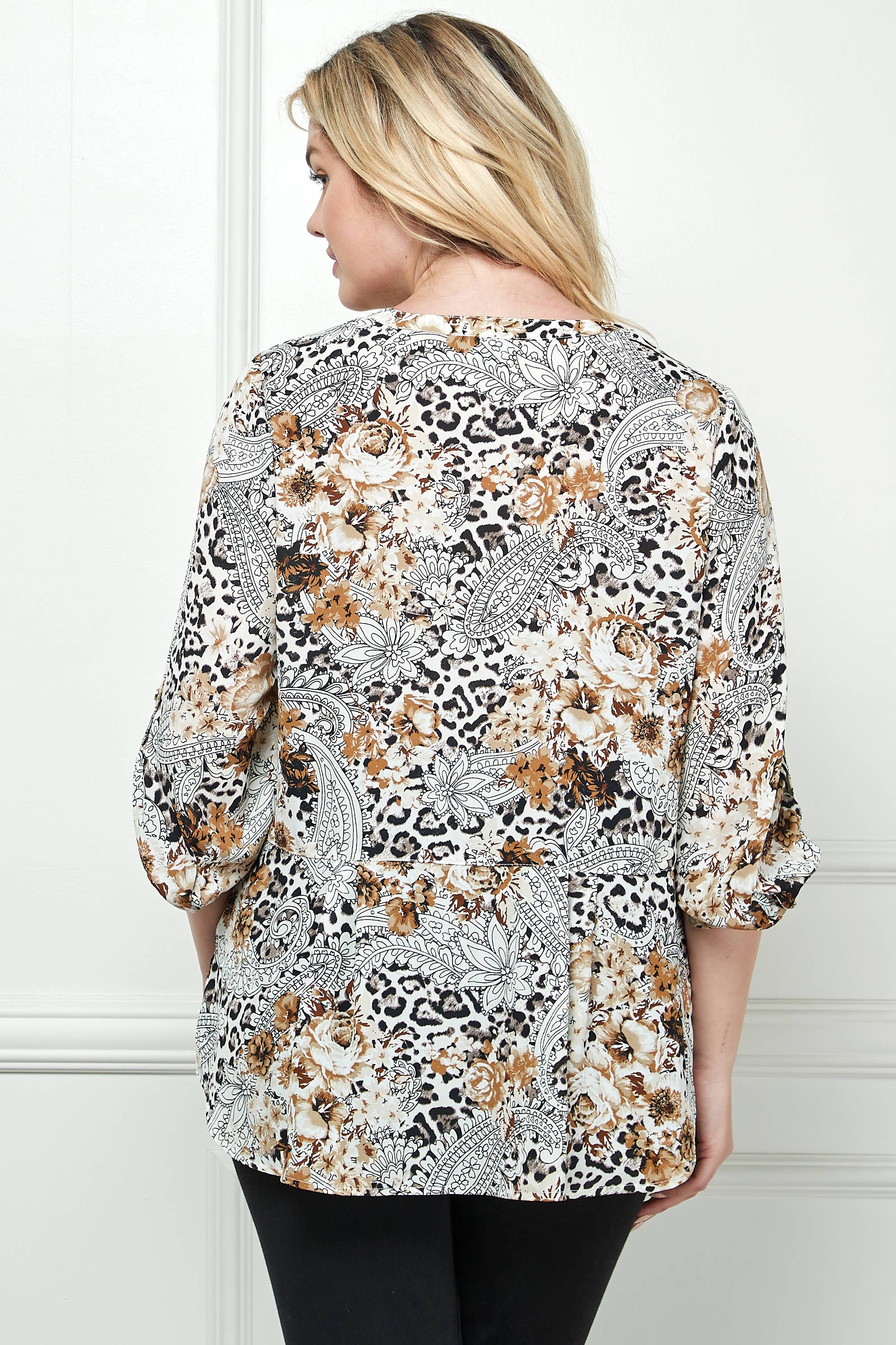 Ivory Black Brow PLUS SIZE ABSTRACT ANIMAL PRINT BLOUSE G220977N30X for wholesale on Faire7
