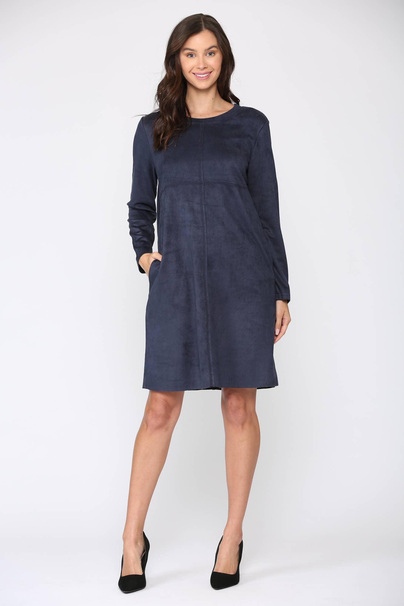 Joh Apparel – wholesale Klänning - Dam – Aurora Stretch Suede Rund-Neck klänning med fickor30