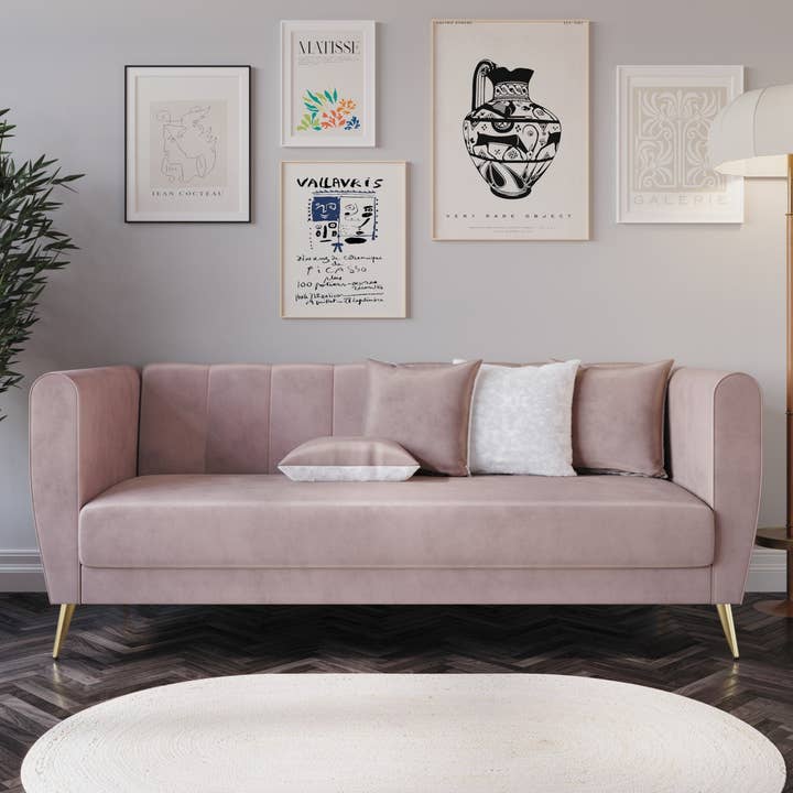 Home Design - Wholesale Sofa - Scarlett Velvet Flared Arm 3-Seater Sofa with 4 Throw Pillow15